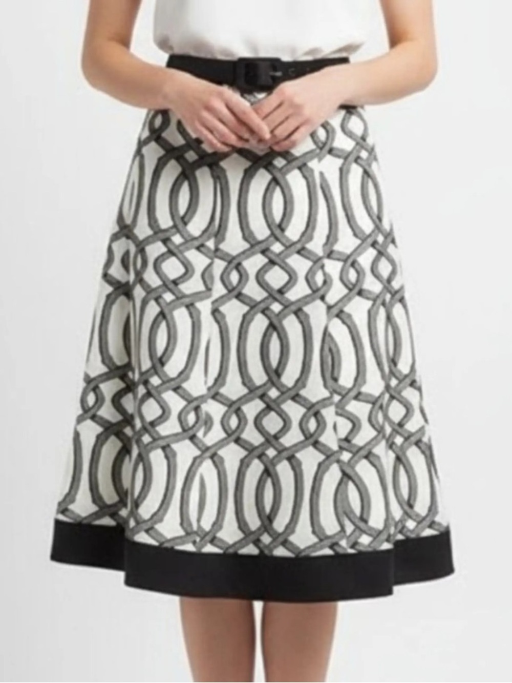 White House Black Market 100% Silk Geometric Trellis Print A-Line Skirt Size 4